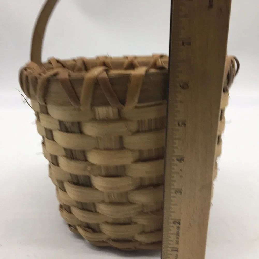 Vintage Primitive Split Oak Hand Woven Gathering Basket Cottage Core Farmhouse